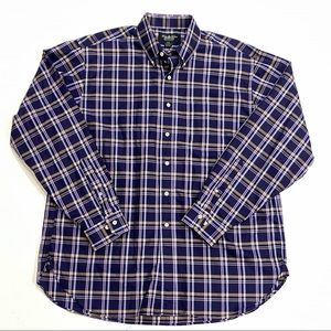 Brooks Brothers Country Club Blue Yellow Plaid Long Sleeve Button Up XL Long